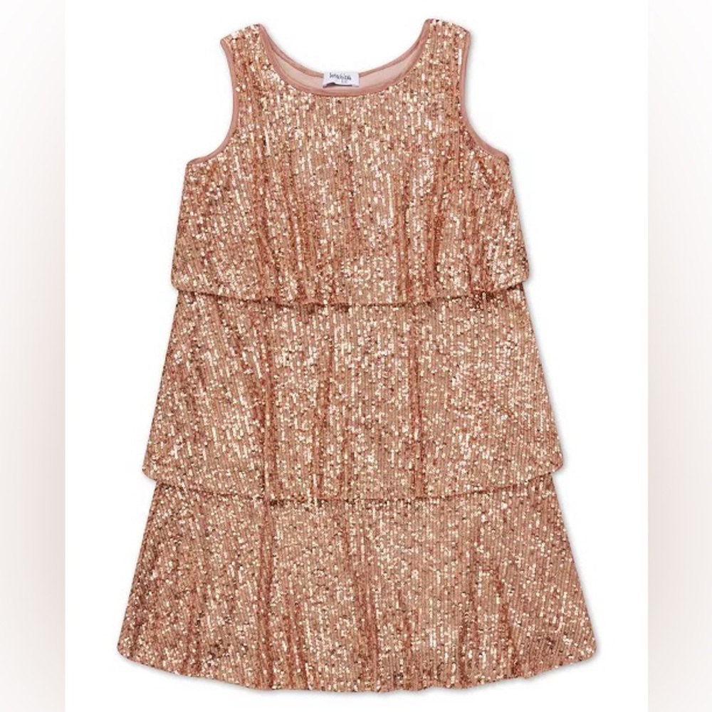 Girls Speechless Tiered Rose Gold Sequin Dress. Size 12.